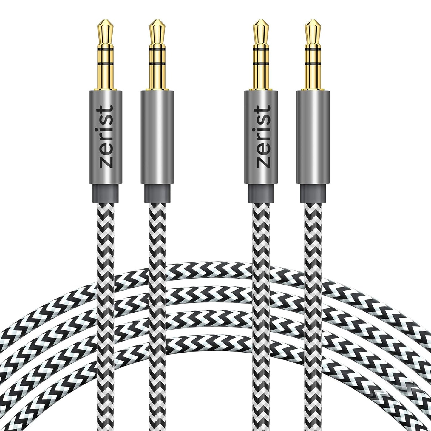 2 Pack 3.5Mm Stereo Audio Cable Extension Male to Male Nylon Braided 10Ft/3M  Tangle-Free AUX Cable for Headphones, Ipods, Iphones, Ipads, Home/Car Stereos and More (Black)